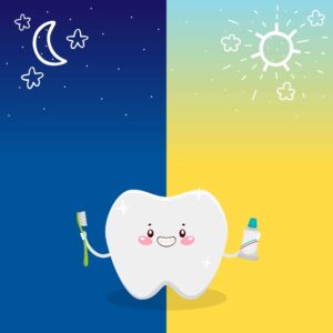 cartoon of tooth brushing day and night